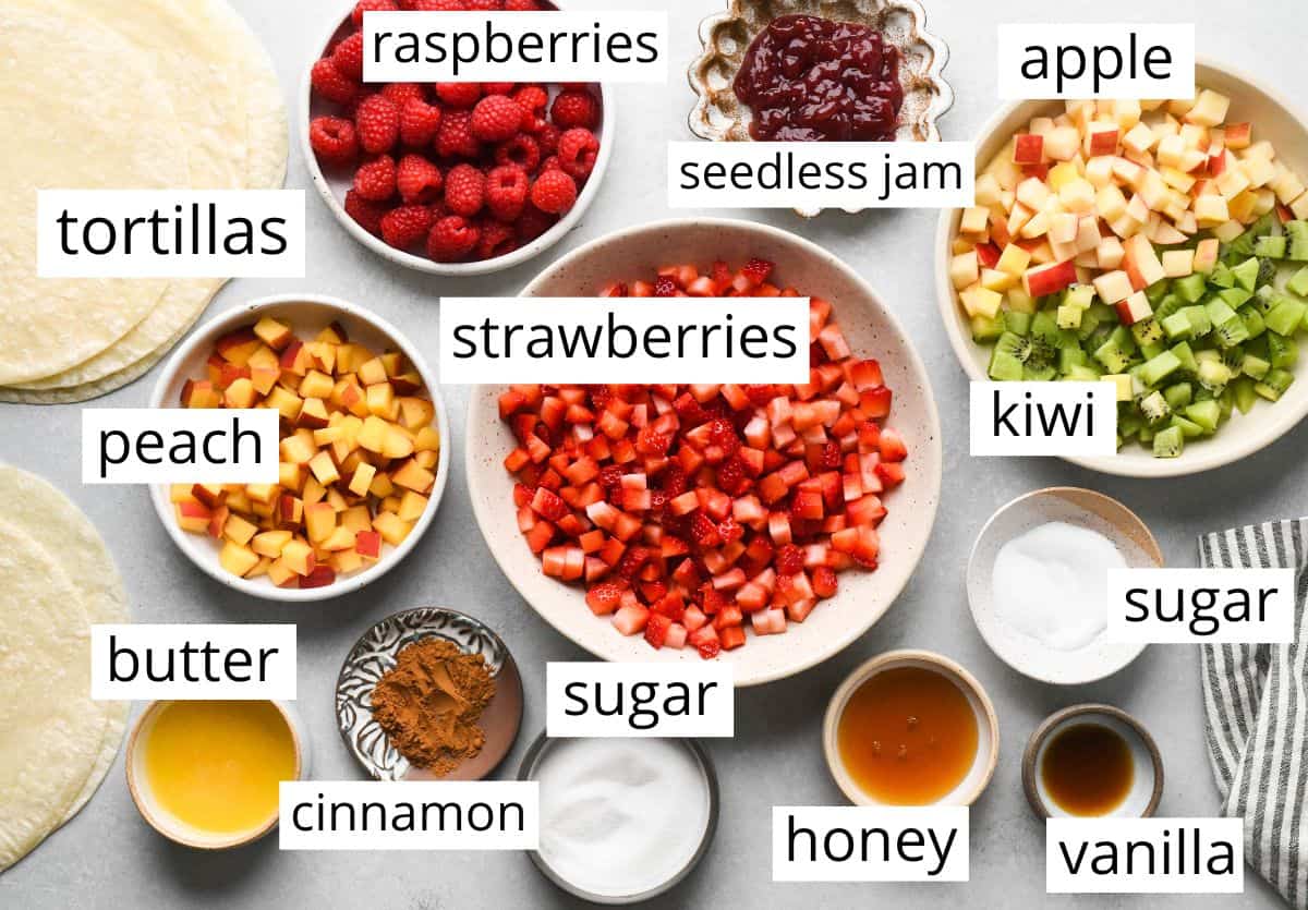overhead photo of the ingredients in this fruit salsa recipe