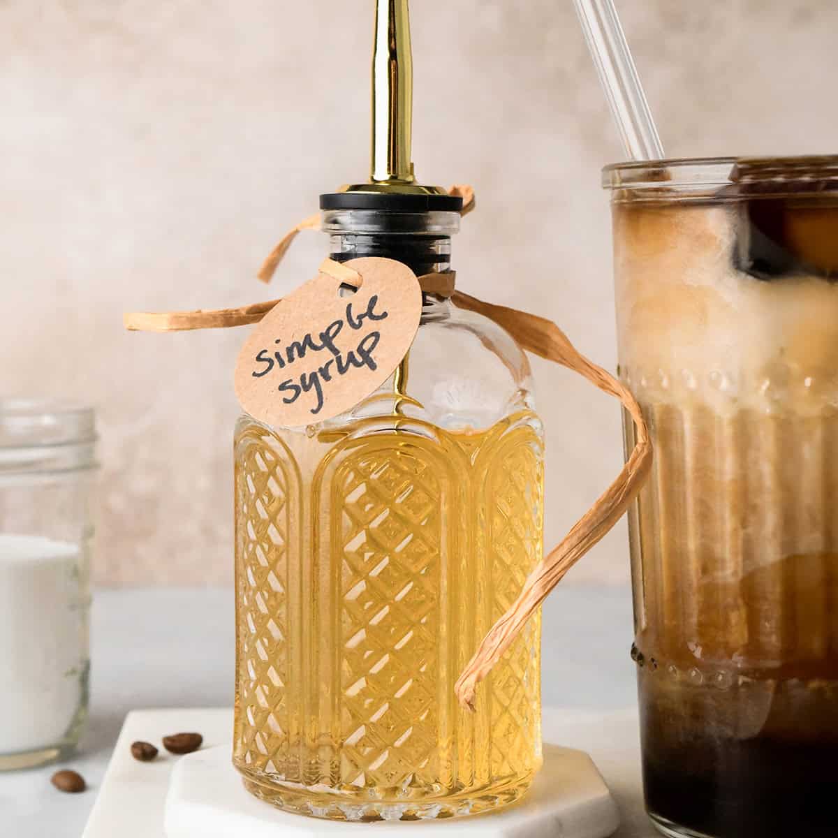 Simple Syrup Recipe in a bottle with a label