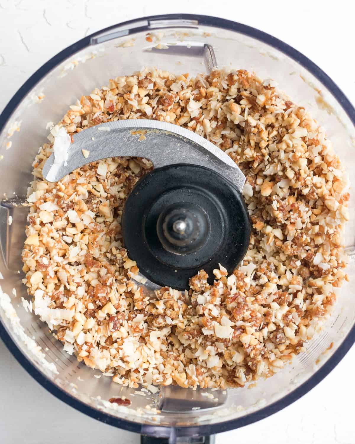 Coconut Date Balls - ingredients in the food processor after processing
