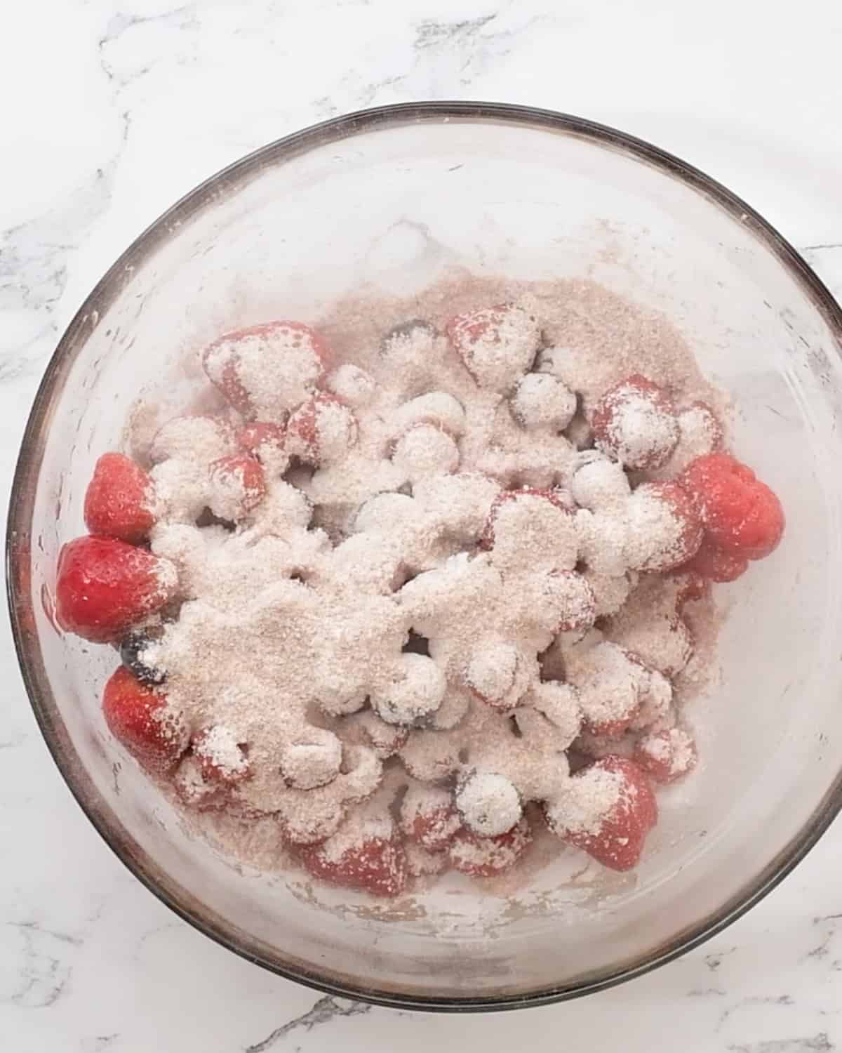 How to Make Healthy Berry Crisp -  dry ingredients added before mixing
