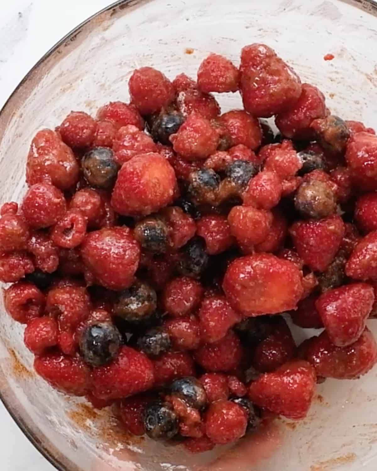 How to Make Healthy Berry Crisp -  berry filling in a bowl
