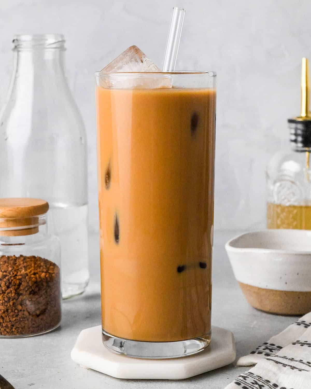 iced coffee in a cup after adding ice