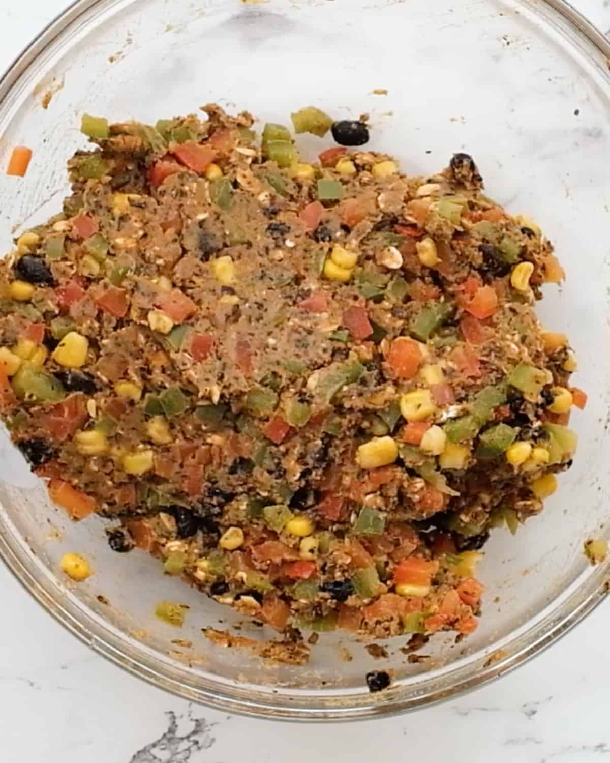 How to Make Sweet Potato Black Bean Burgers - mixture after stirring in vegetables
