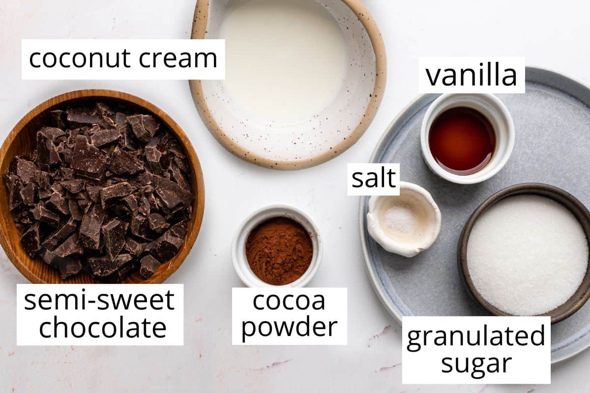 overhead photo of the labeled ingredients in this vegan fondue recipe