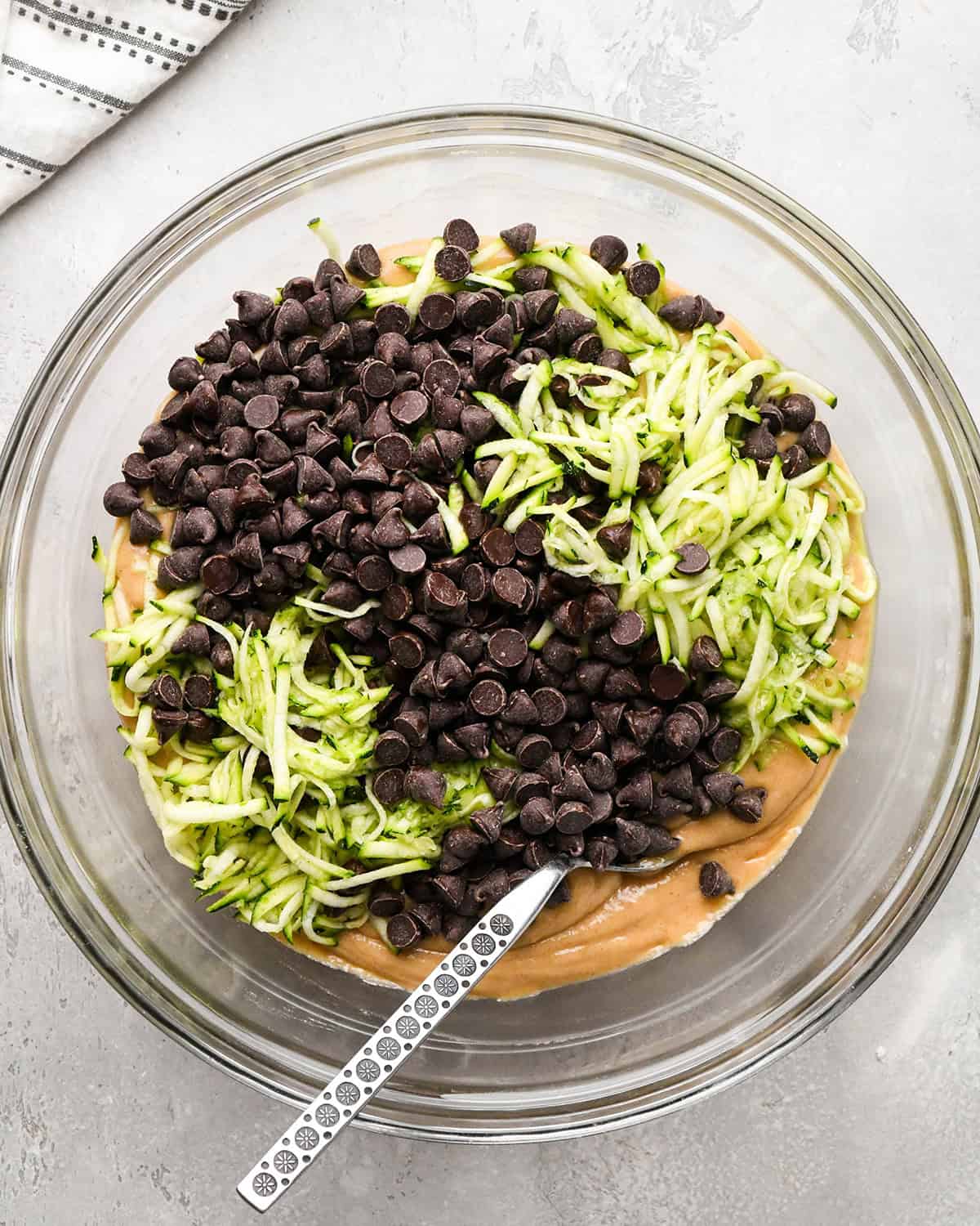how to make Chocolate Chip Zucchini Bread - chocolate chips and zucchini added before mixing