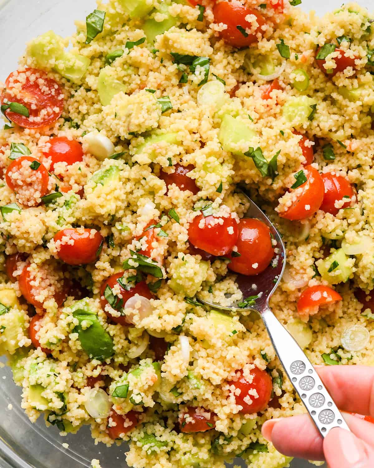 Couscous Salad with avocado stirred in