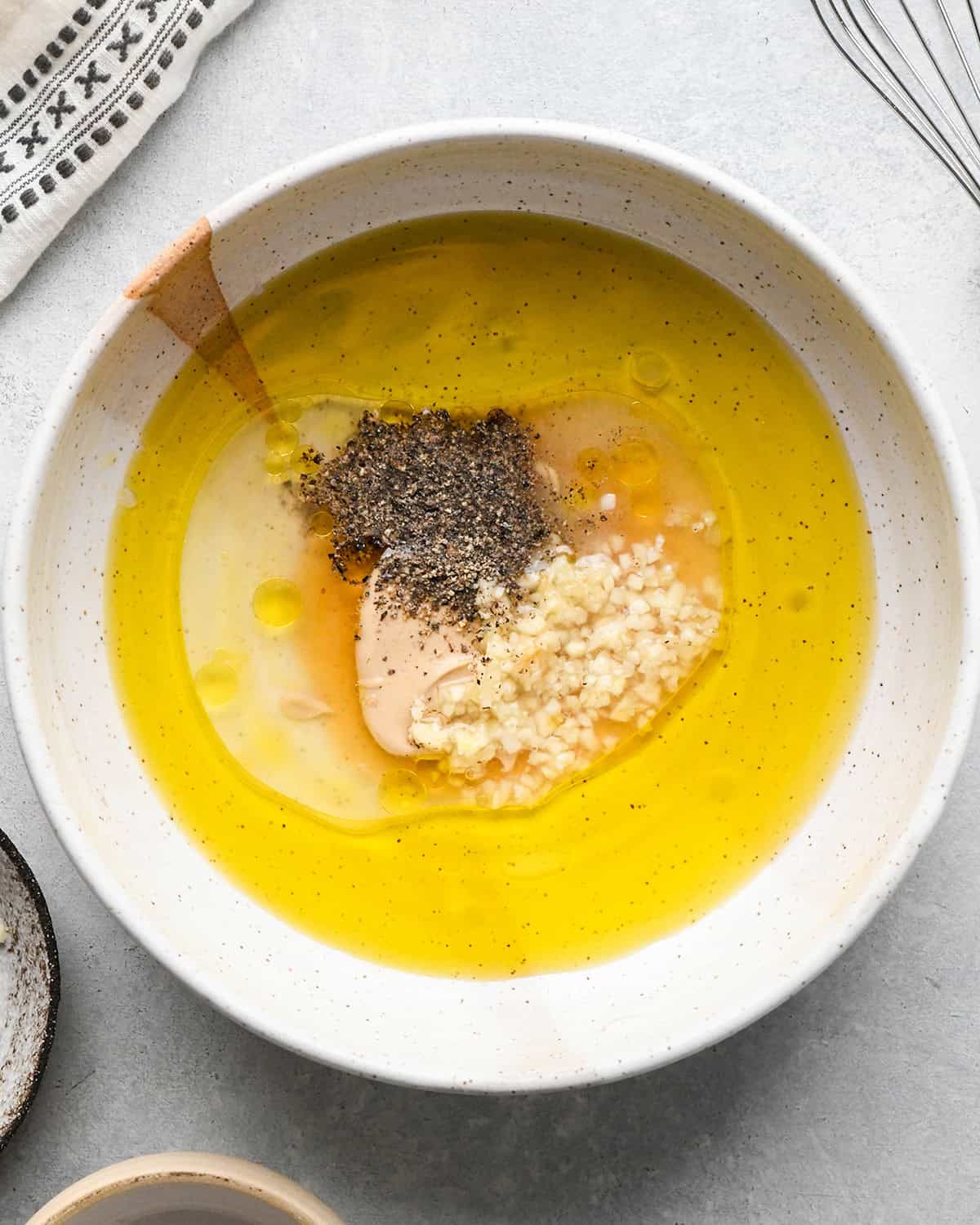 Couscous Salad dressing ingredients in a small bowl before mixing