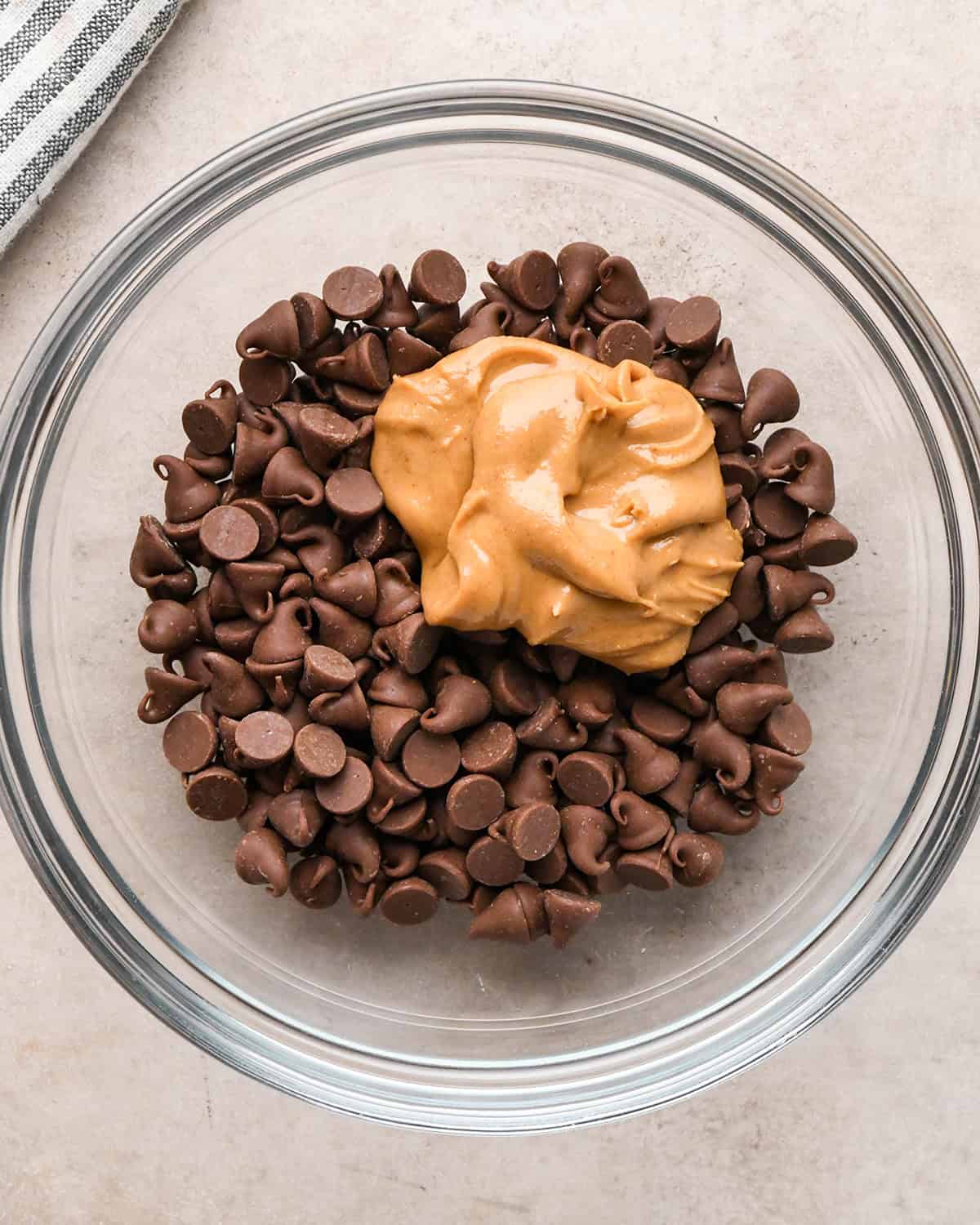chocolate chips and peanut butter in a bowl