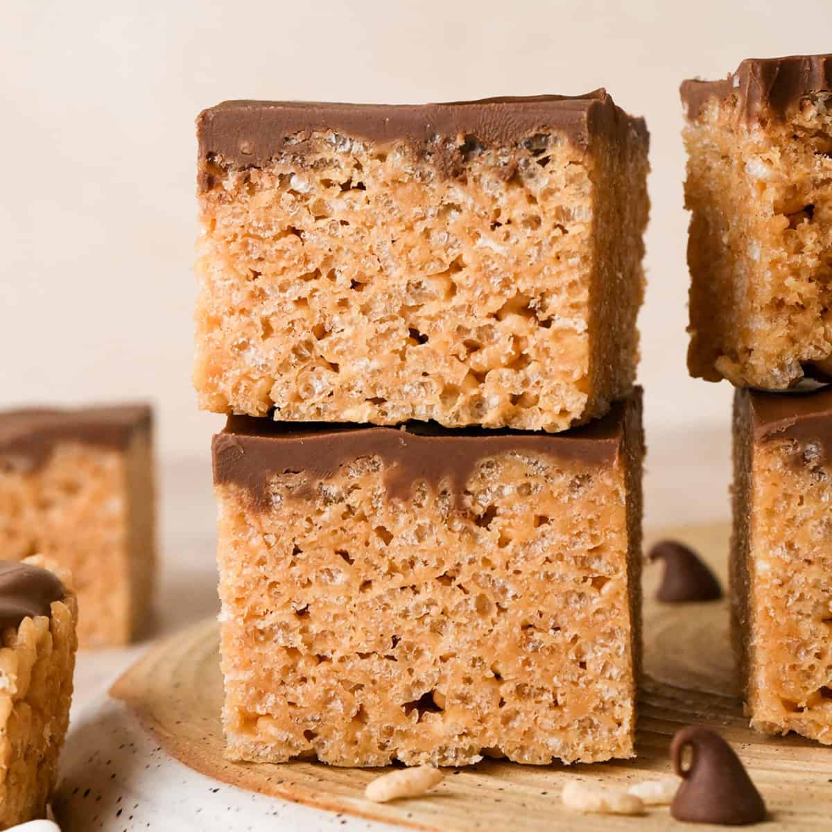 two stacks of two Peanut Butter Rice Crispy Treats