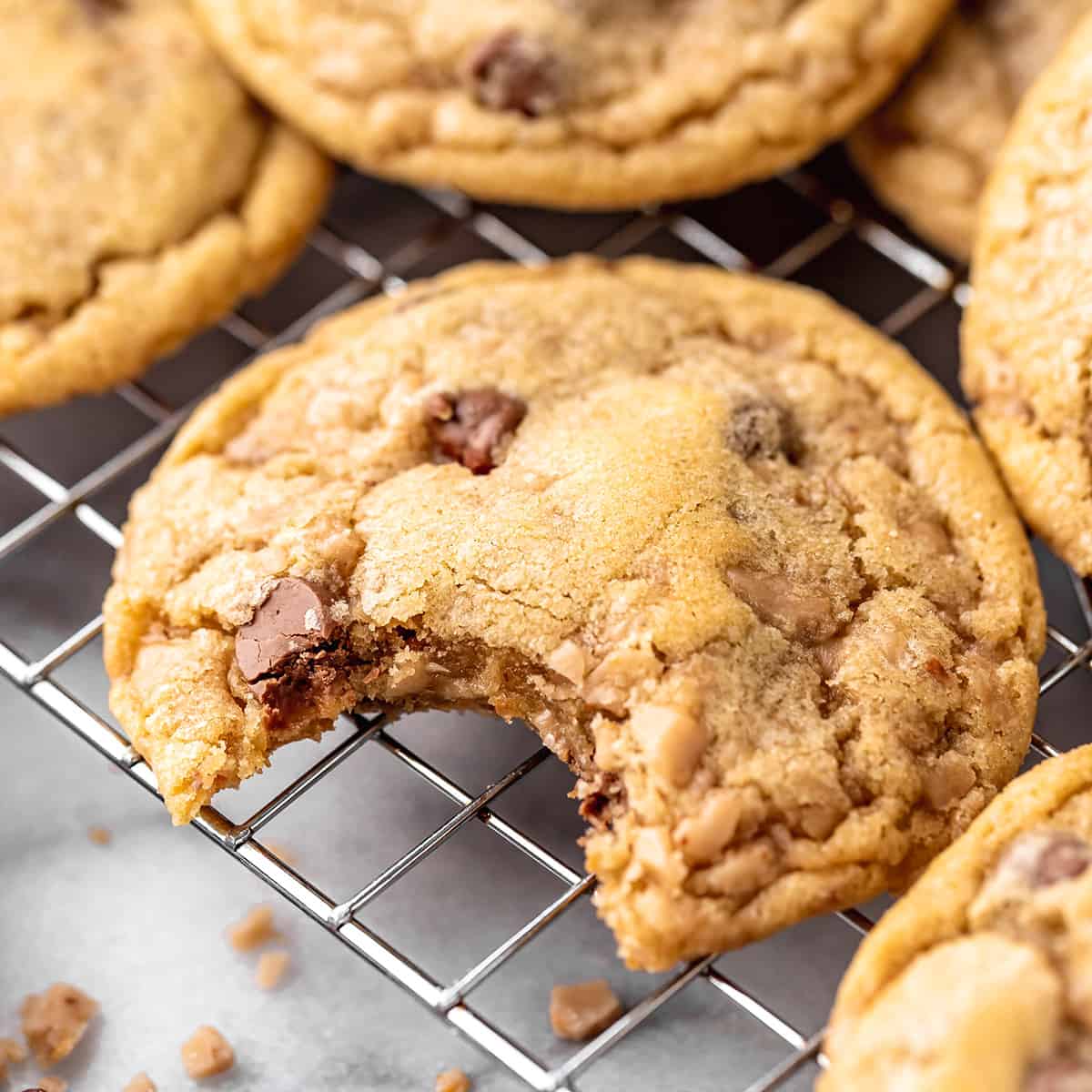 Toffee Cookie with a bite taken out of it