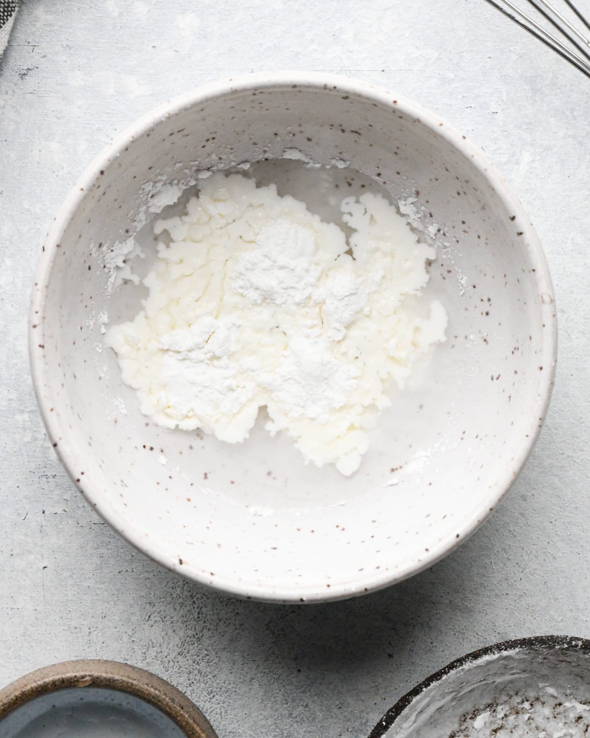 Making teriyaki sauce: overhead photo of cornstarch in a small bowl.