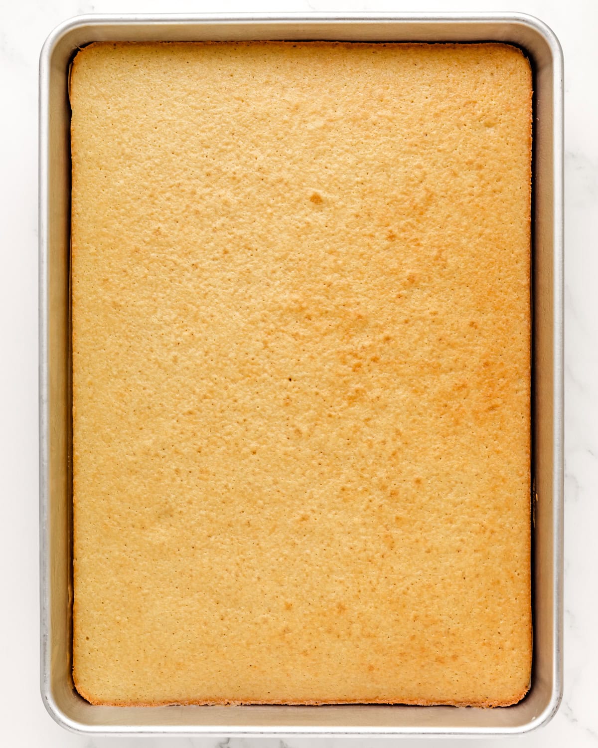 How to Make a Flag Cake -  cake in the sheet pan after baking