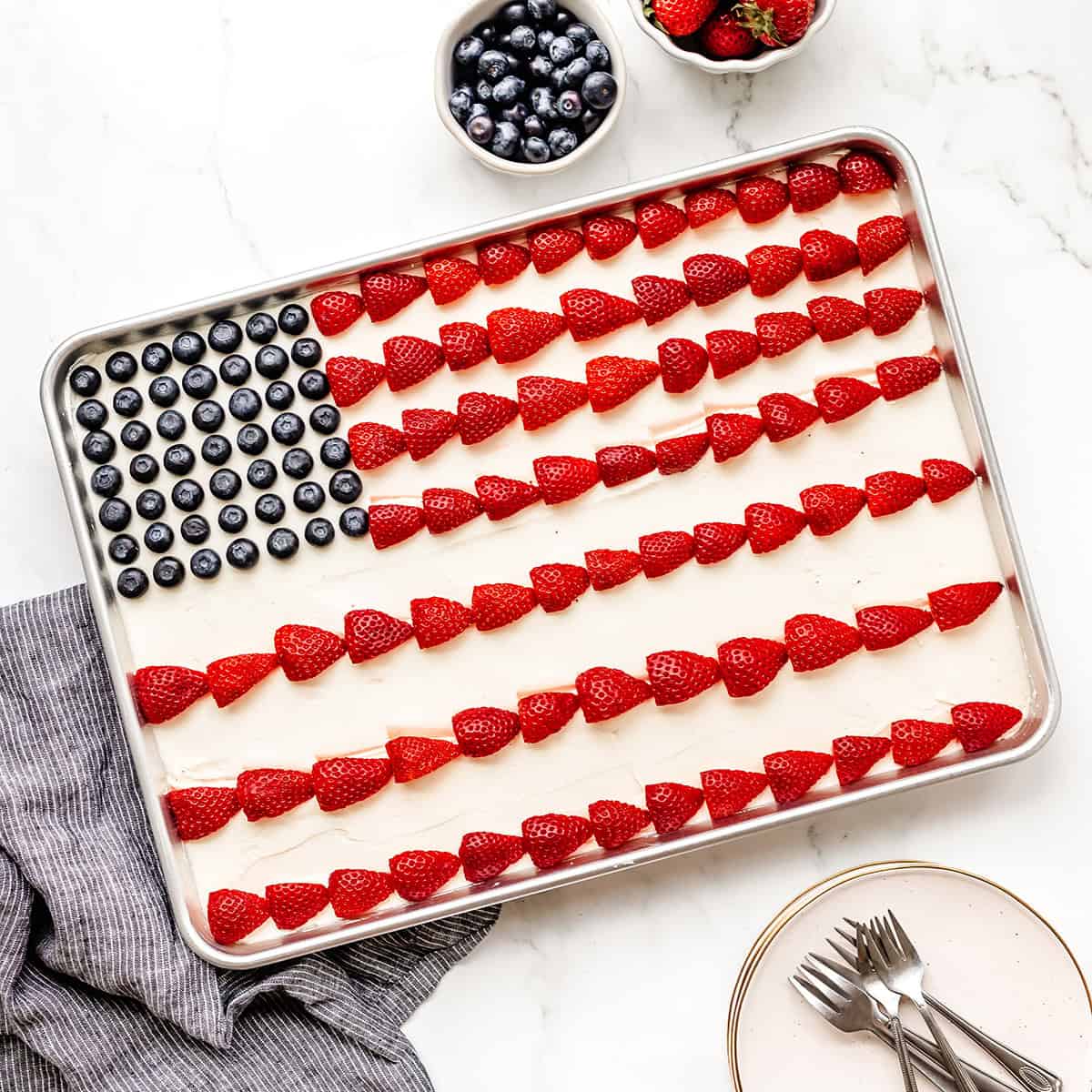 American Flag Cake in a sheet pan