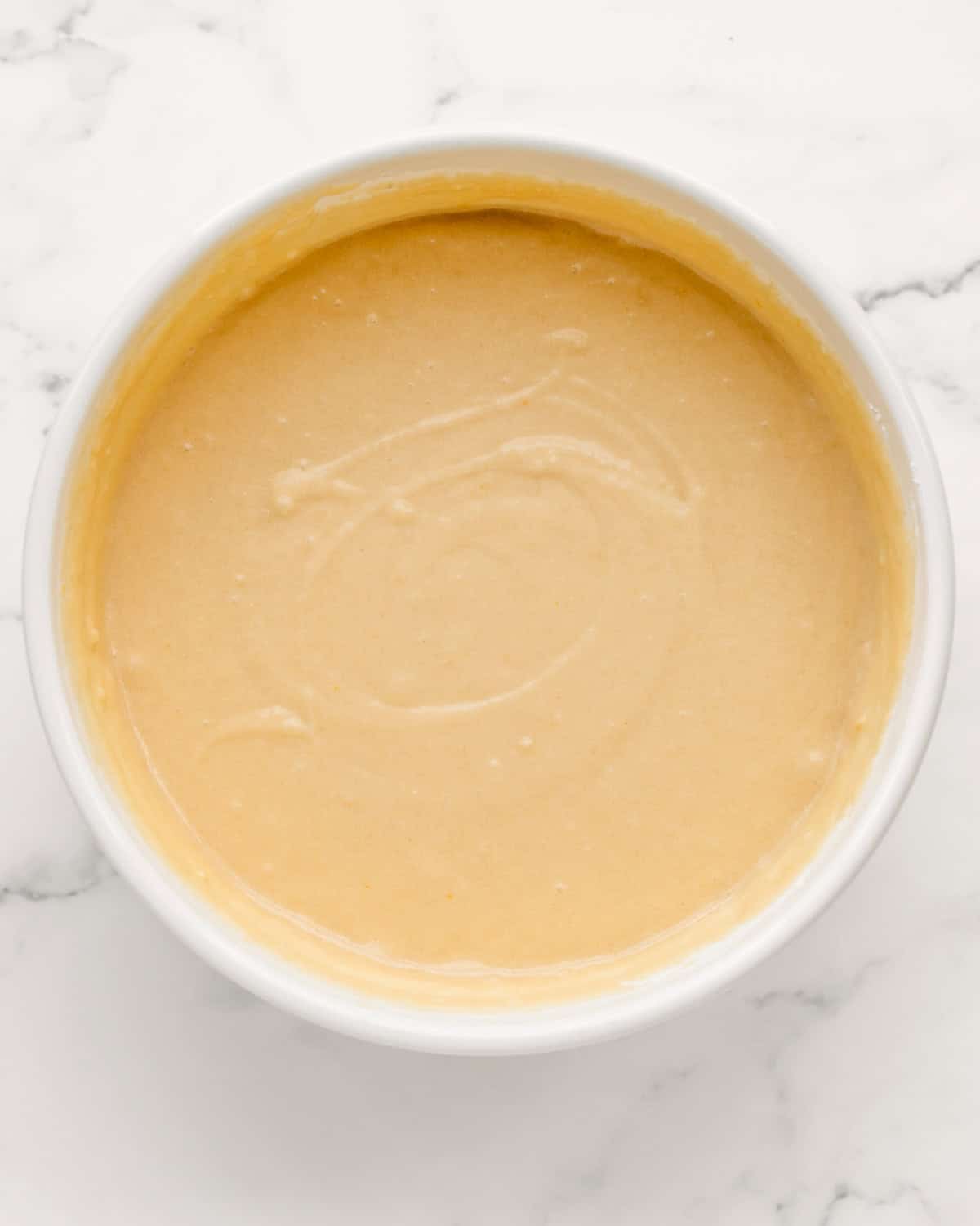 final flag cake batter in a bowl