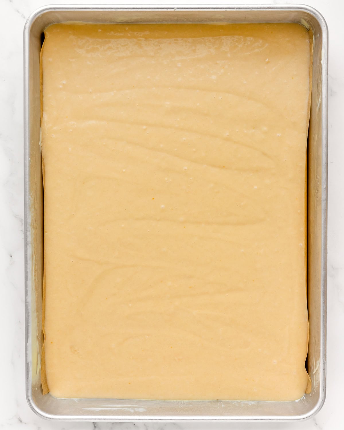 How to Make a Flag Cake - batter in a sheet pan before baking