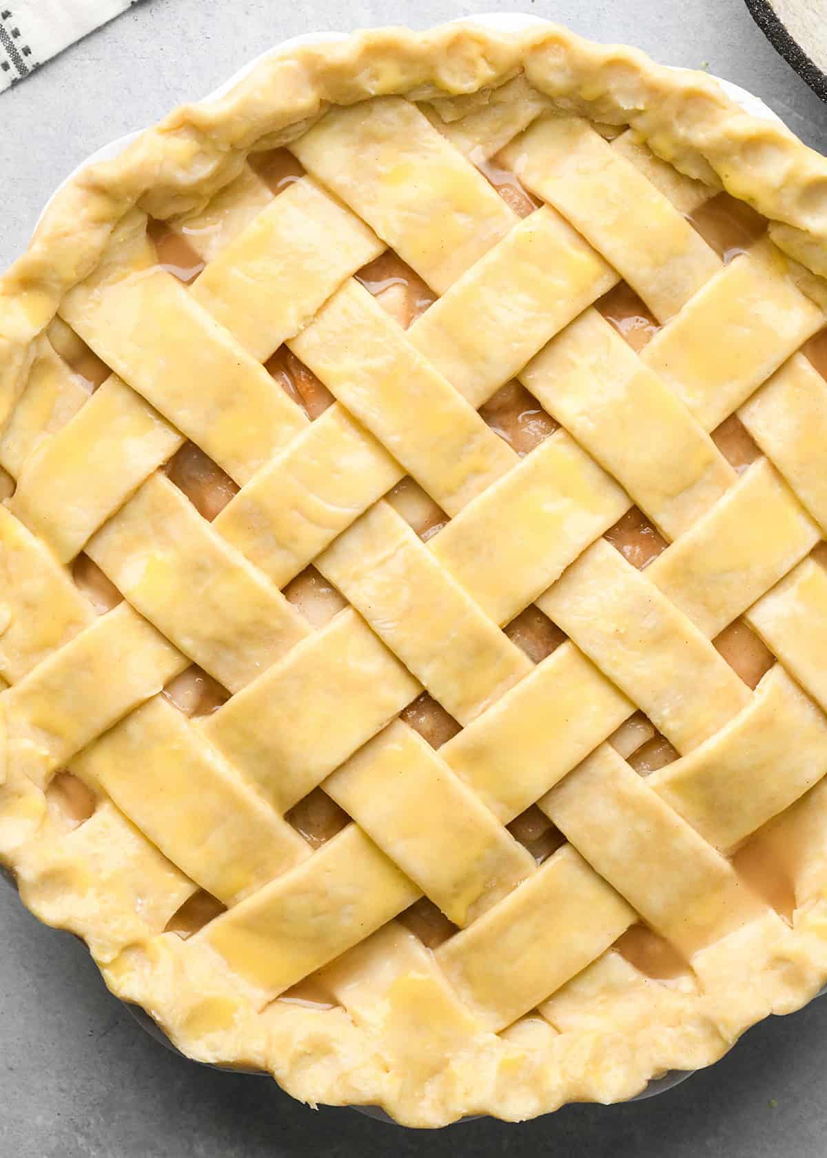 pear pie with egg wash before baking