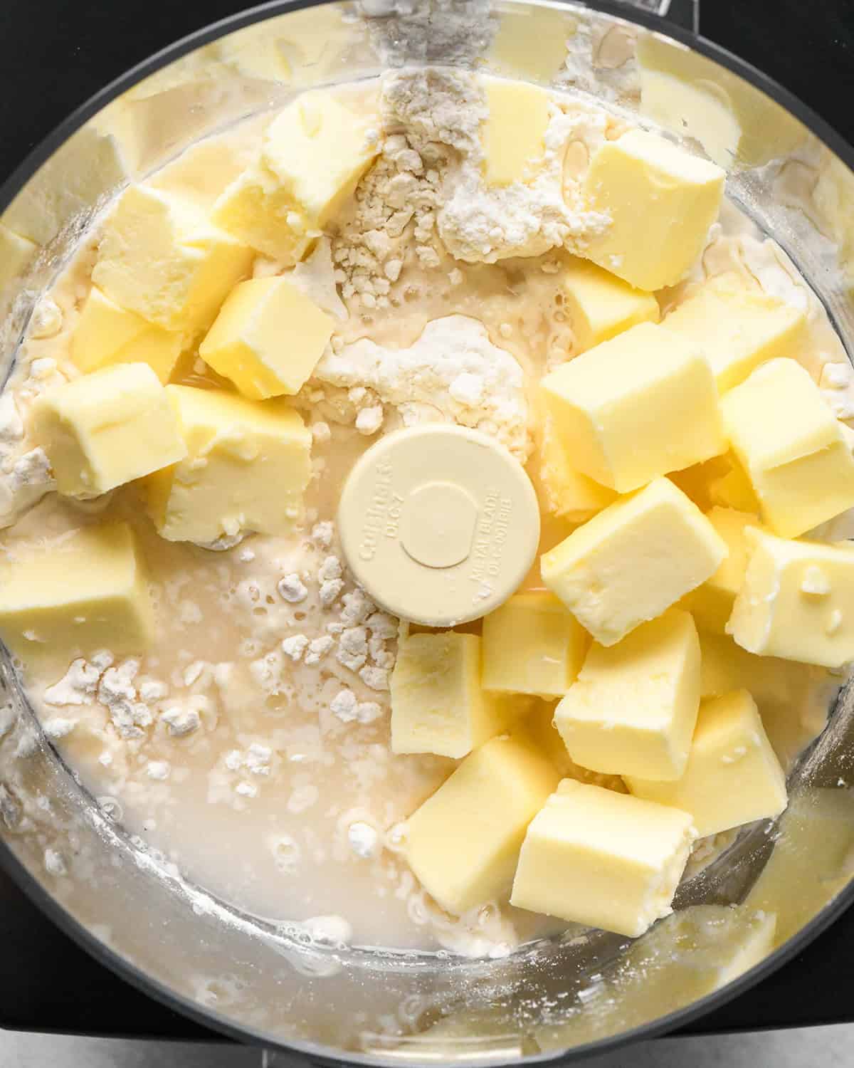 making pie crust in a food processor - ingredients before mixing