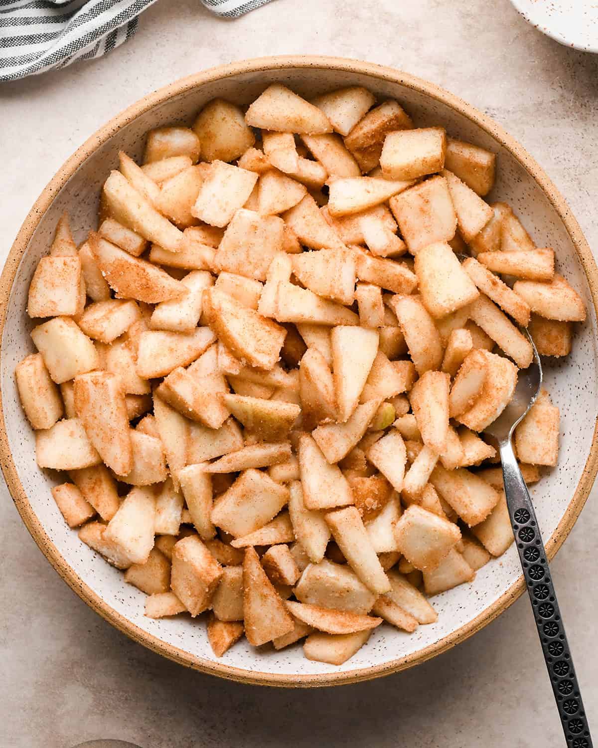 pear crumble filling in a bowl after stirring