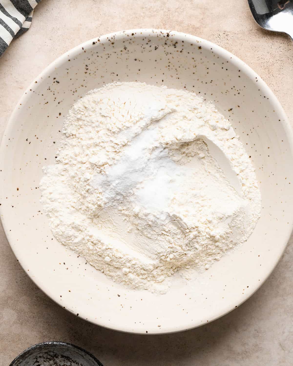 making pretzel cookies - dry ingredients in a bowl before mixing