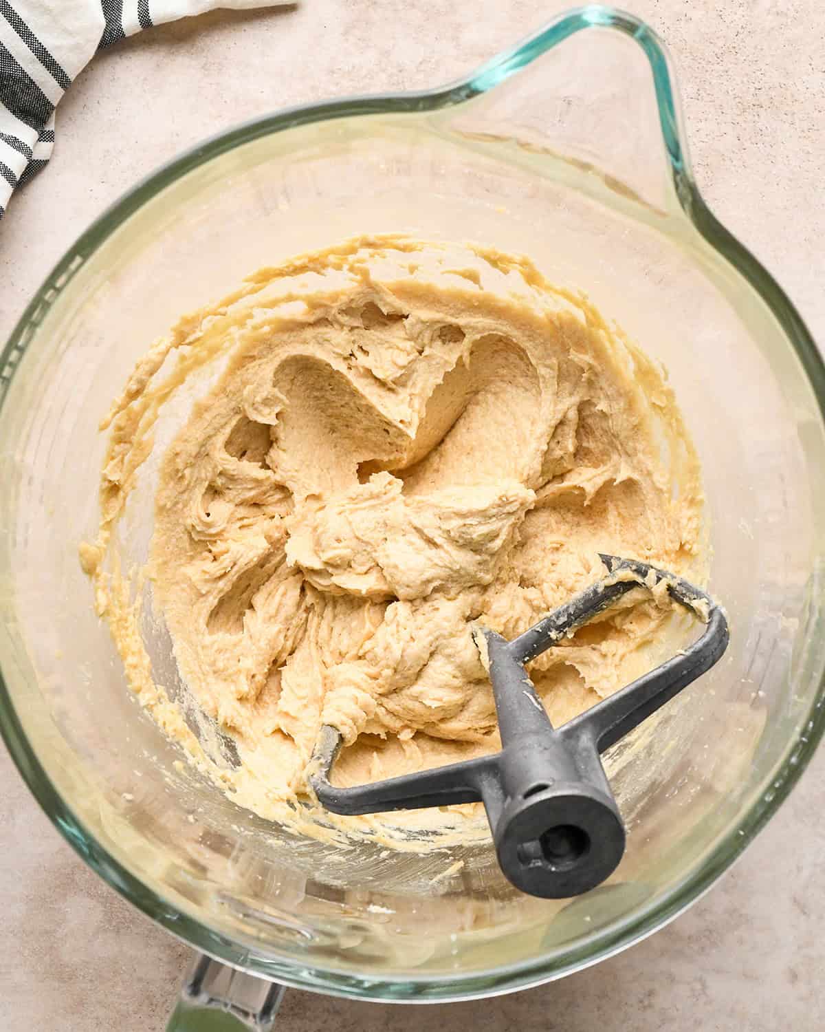 making pretzel cookies - dough beaten after adding egg and vanilla