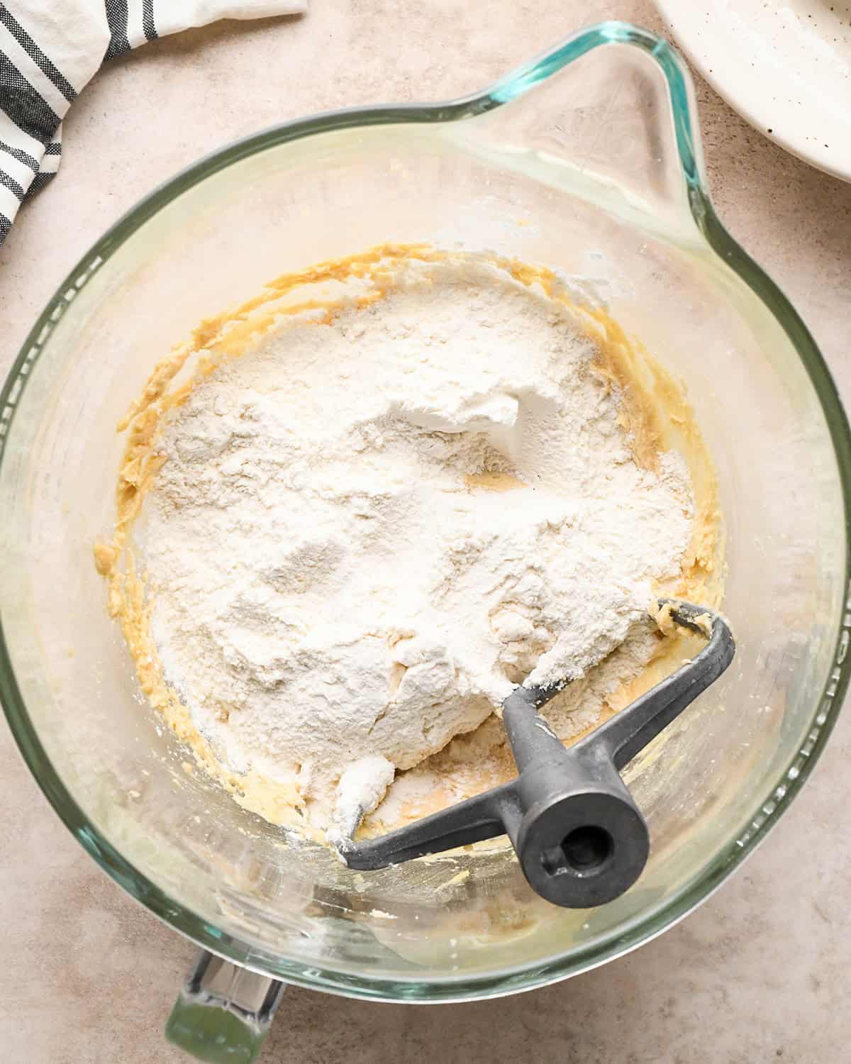 making pretzel cookies - dry ingredients added to dough before mixing