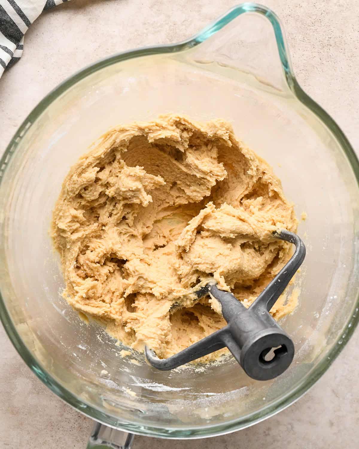 making pretzel cookies - dough after dry ingredients have been beaten in
