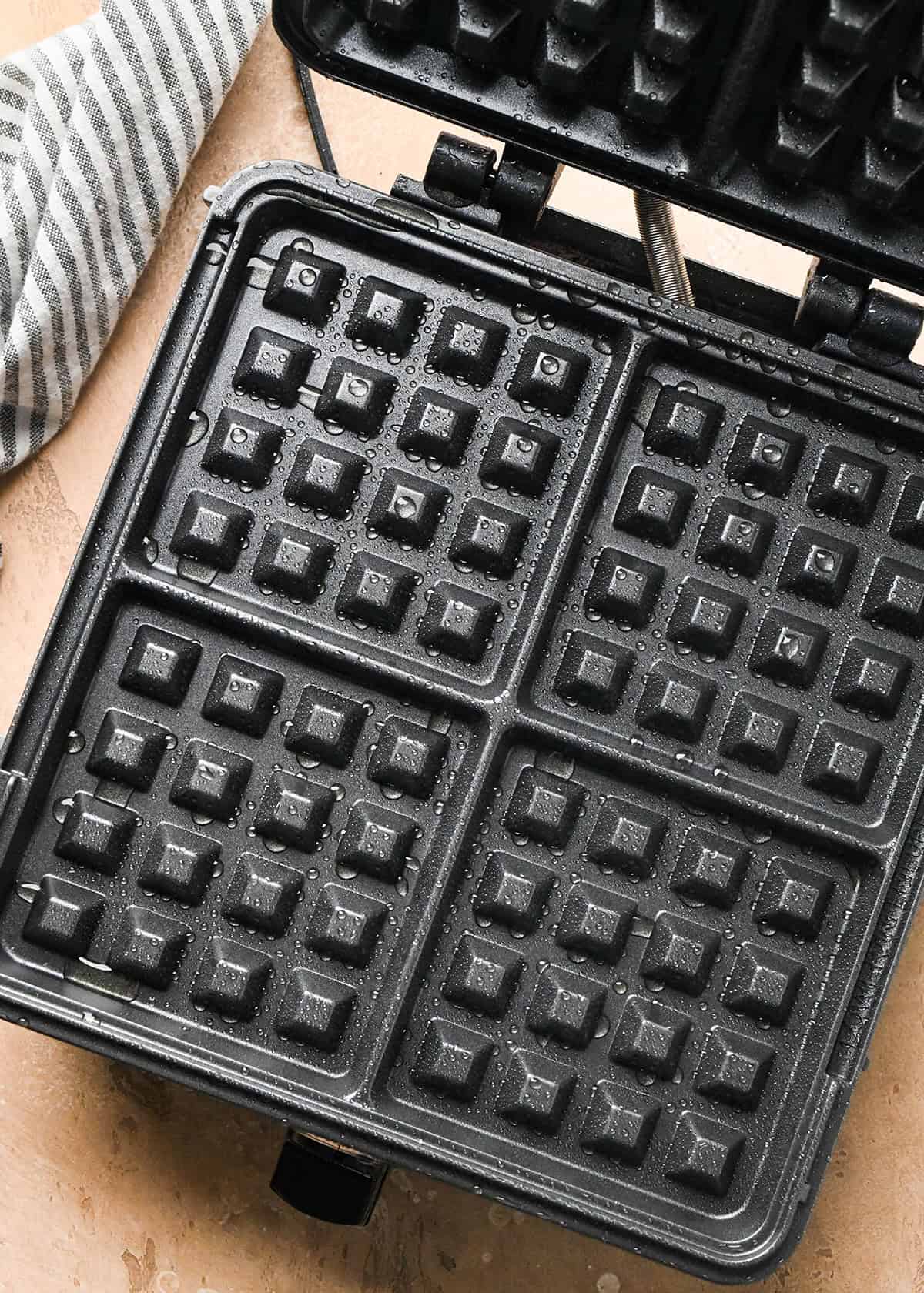 a greased square waffle maker