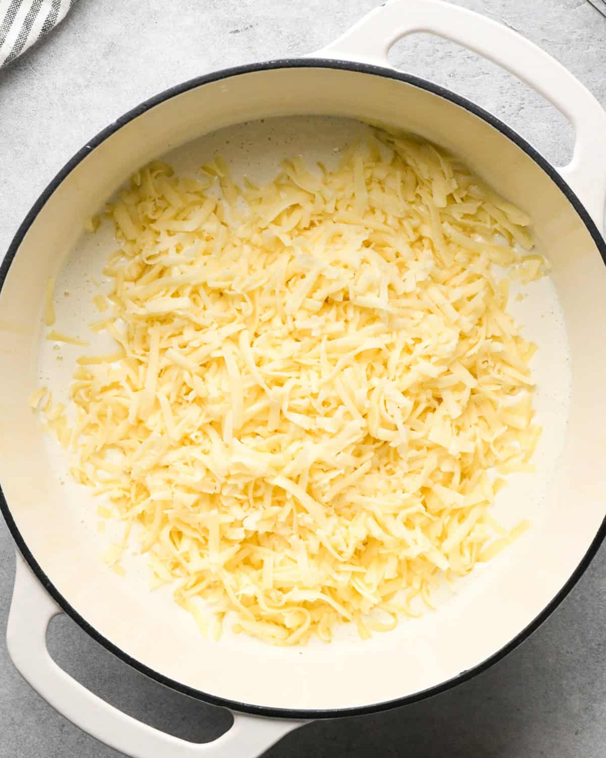 shredded cheese added to the sauce making cottage cheese mac and cheese