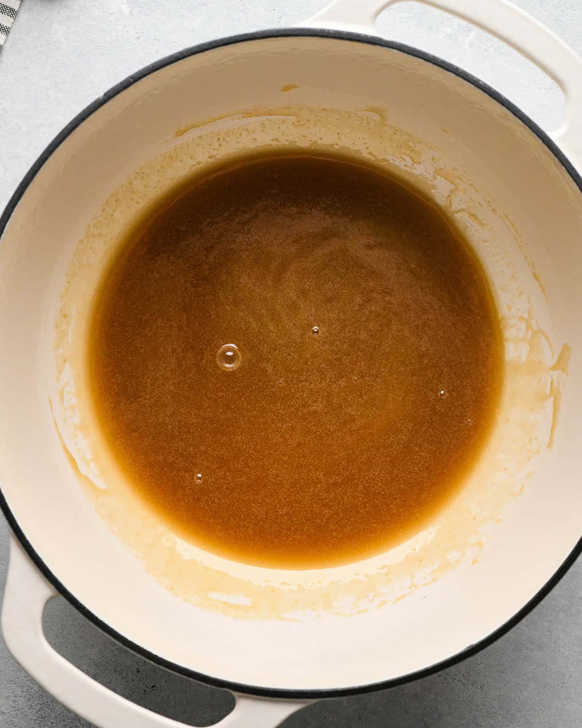 making Peanut Butter Granola Bars - melted butter/sugar mixture in a pot