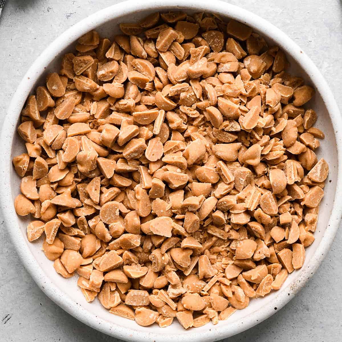 chopped peanut butter chips in a bowl