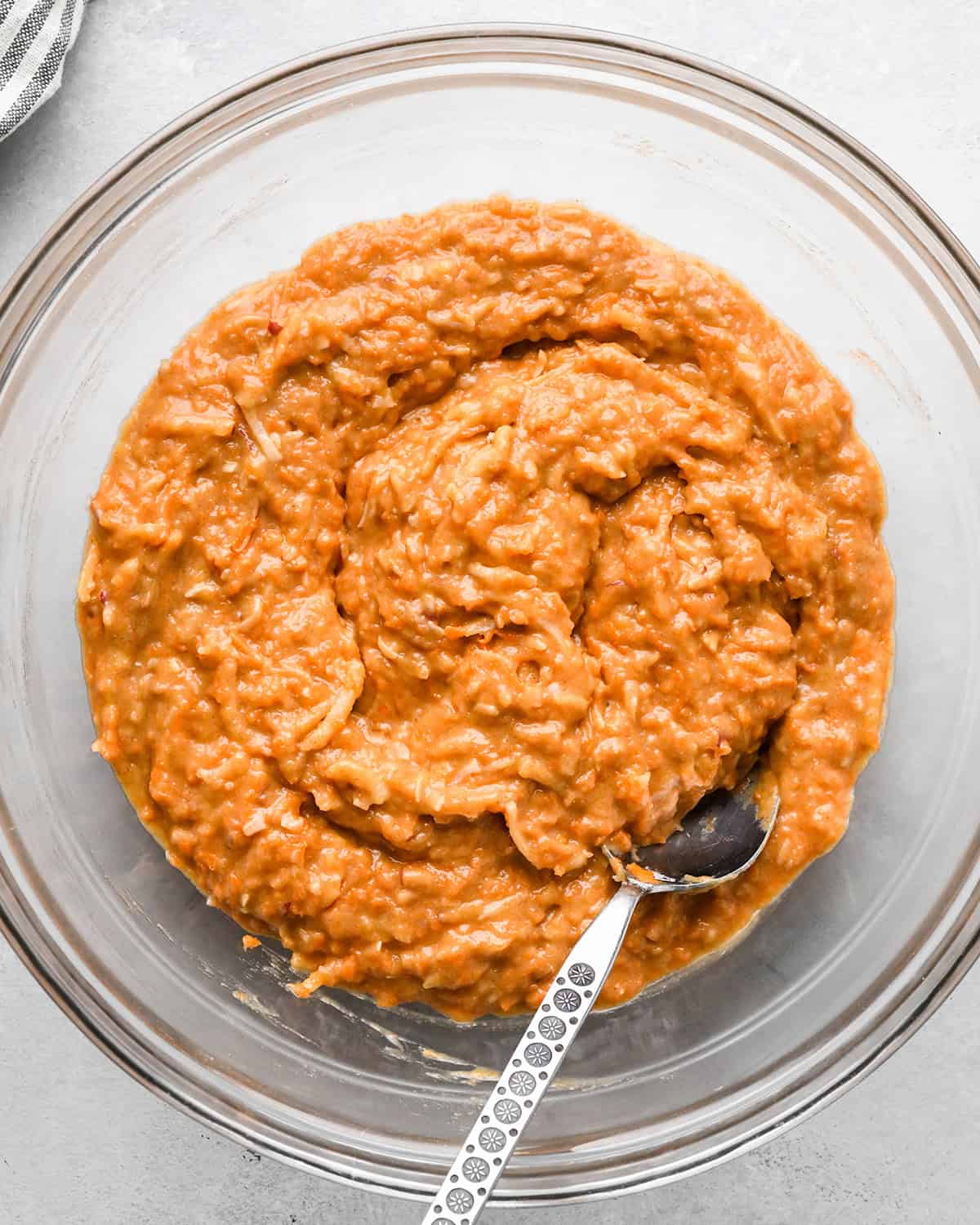 how to make Morning Glory Muffins - batter after mixing in shredded carrots and apples