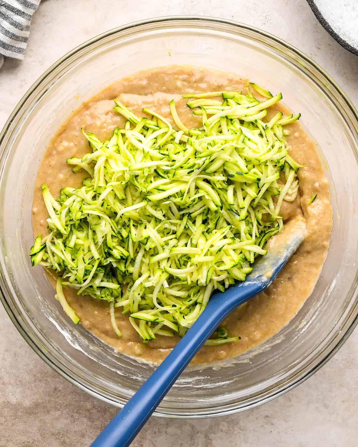 making zucchini banana bread - zucchini added before mixing