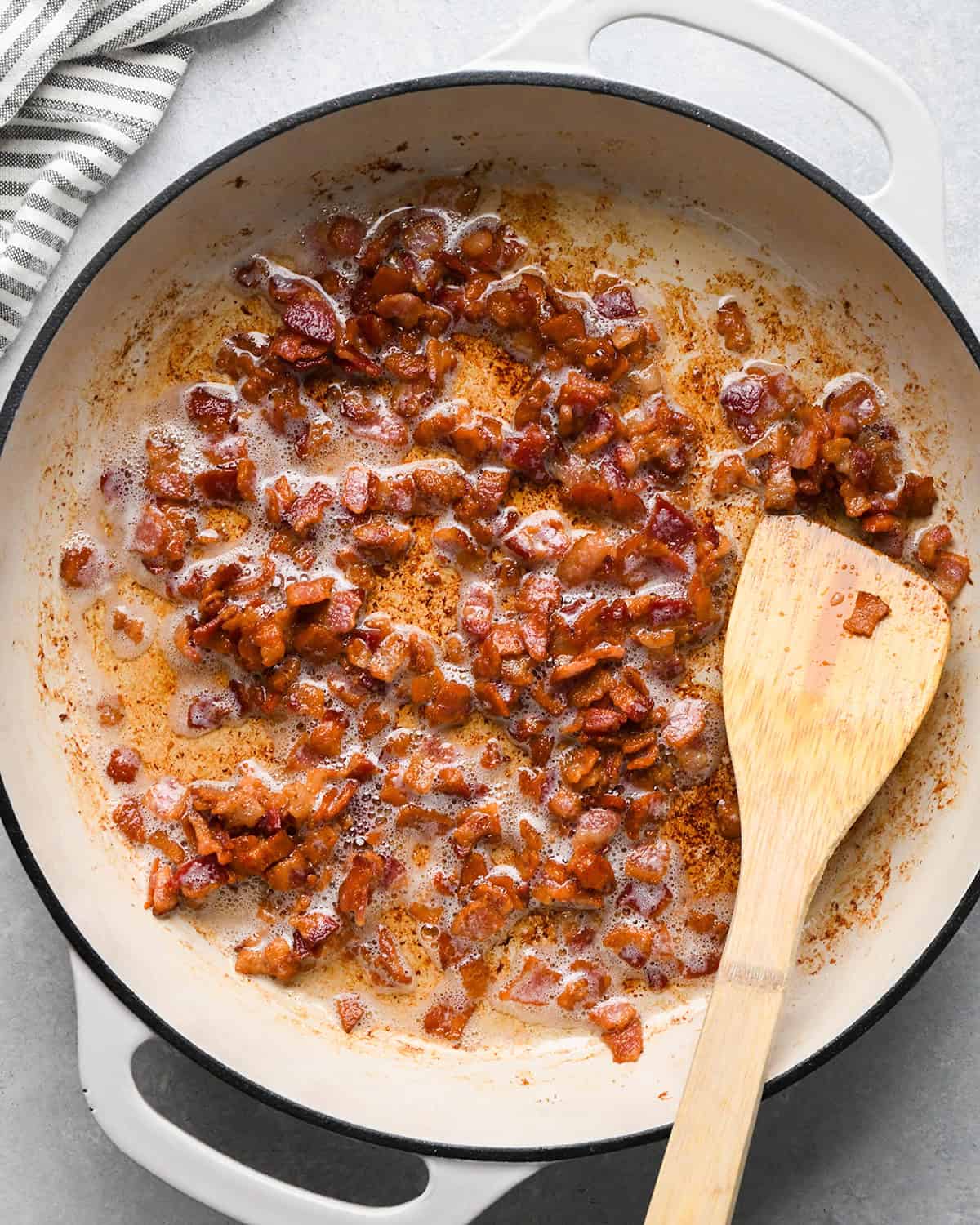 making Breakfast Tacos - bacon in a pan after cooking