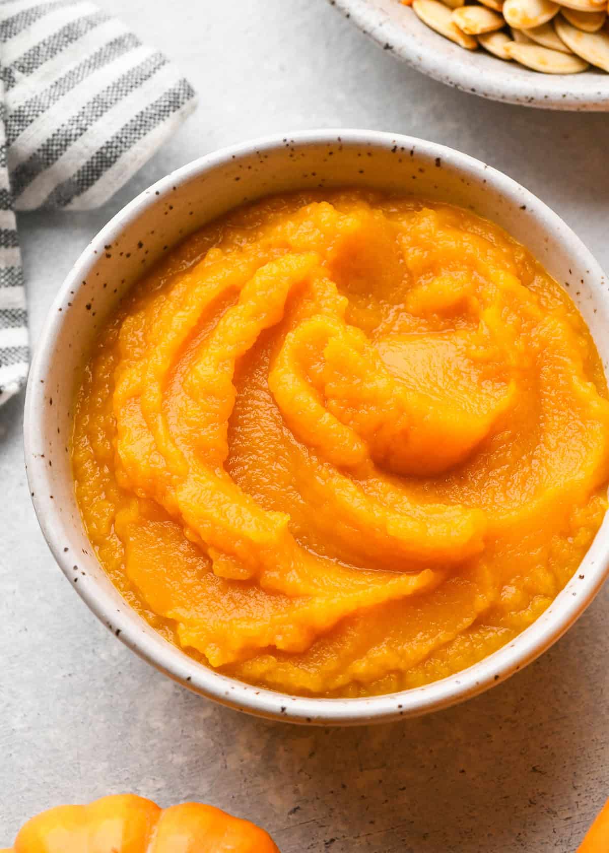 homemade pumpkin puree in a bowl