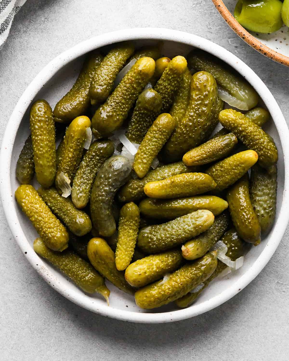 small pickles in a bowl