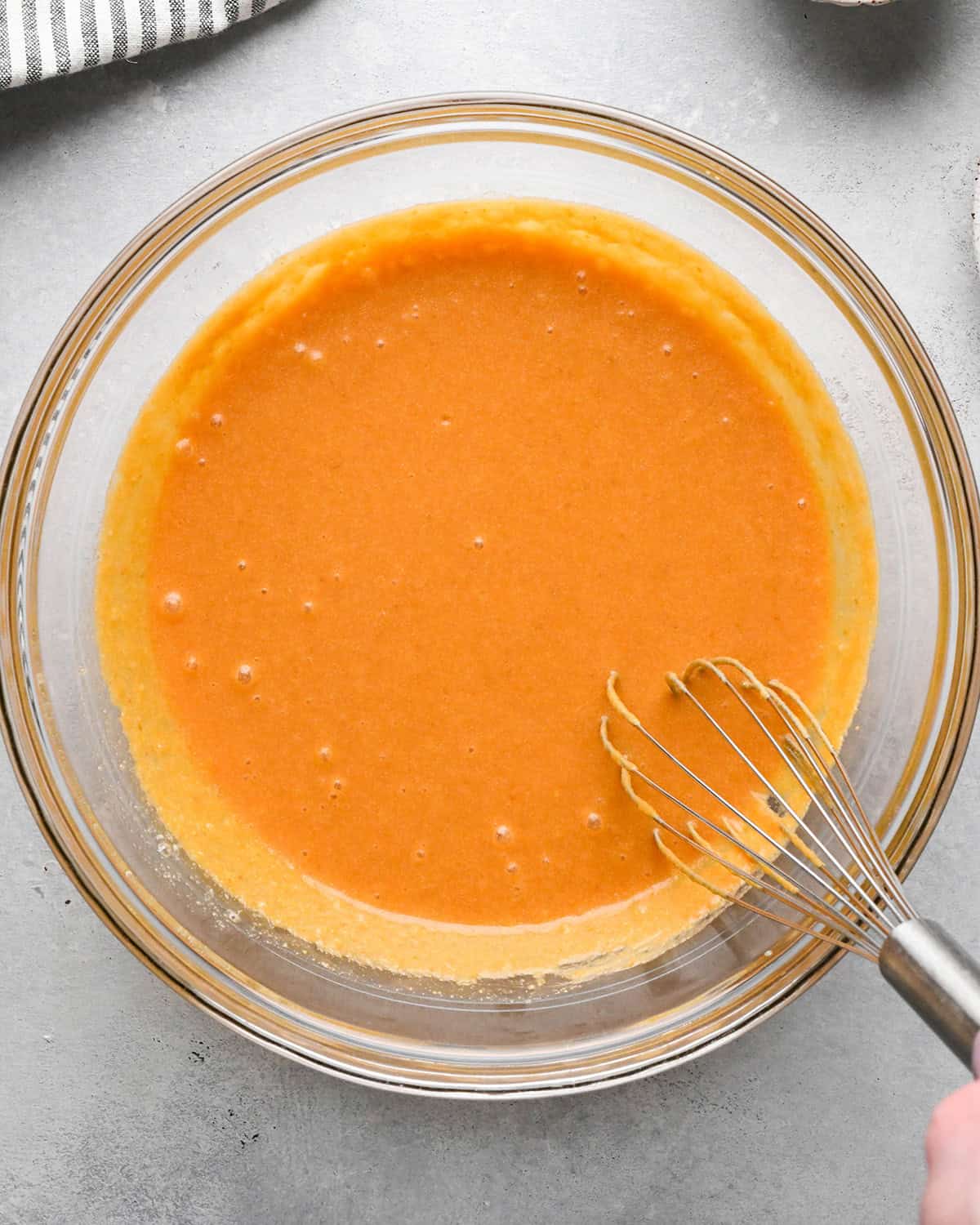 Pumpkin Coffee Cake batter after sugars have been whisked in