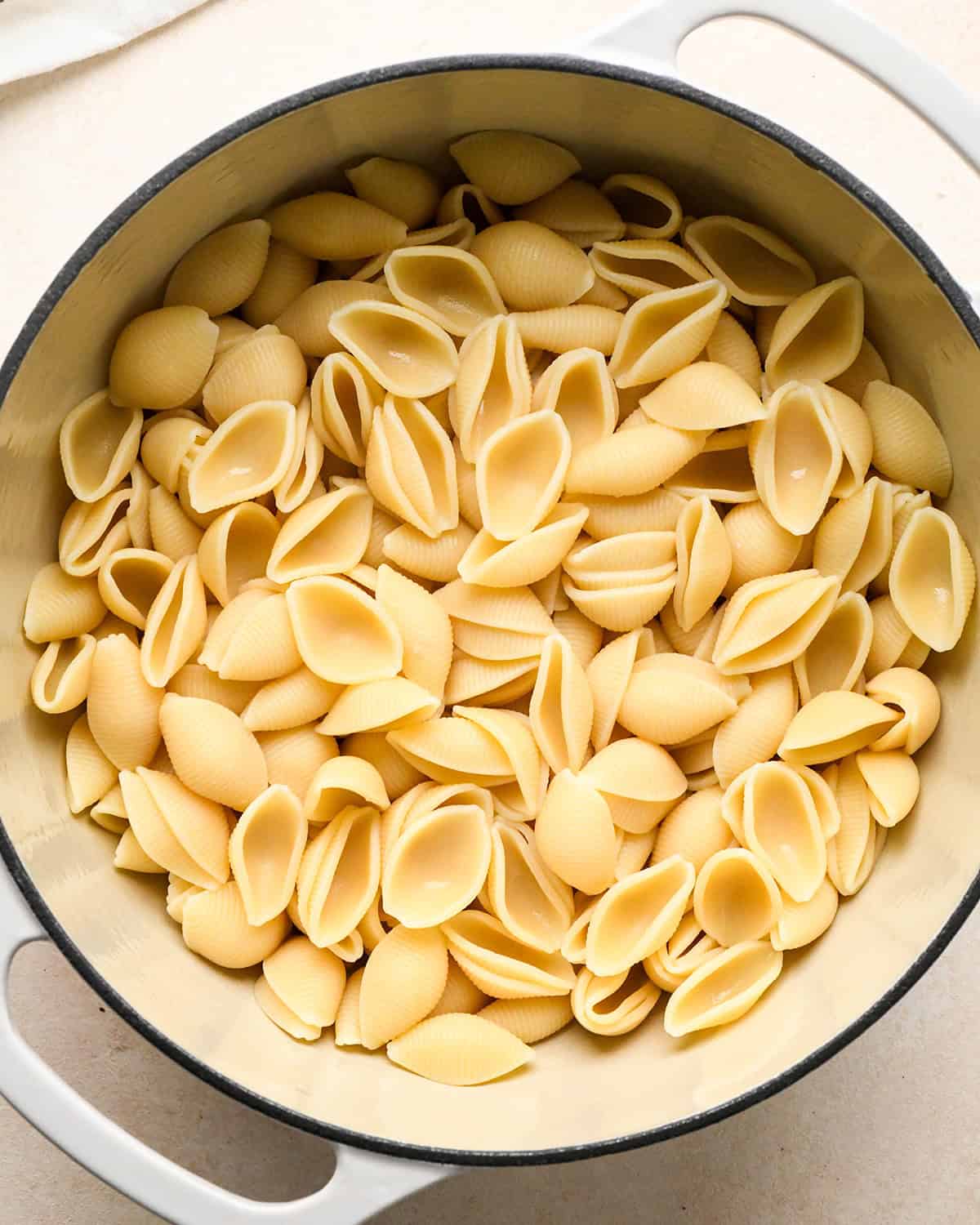 cook shell pasta added to the pumpkin mac and cheese sauce before mixing