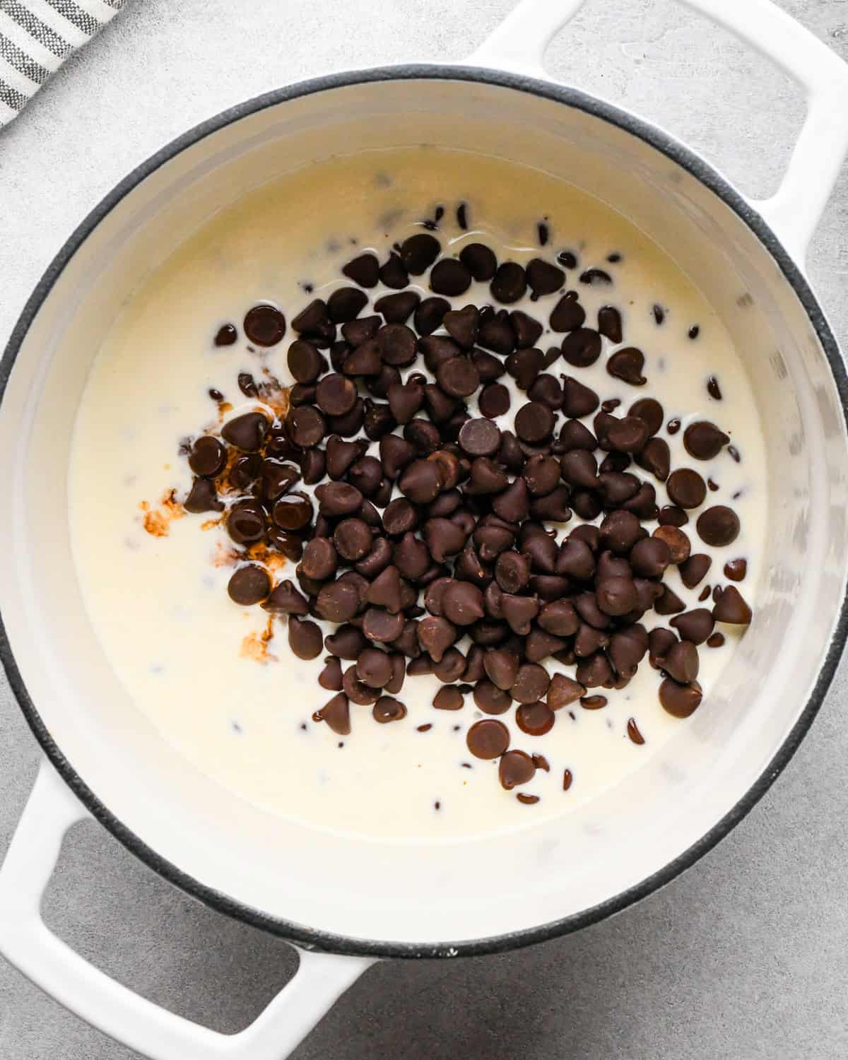 making chocolate ganache - ingredients in a pot before mixing