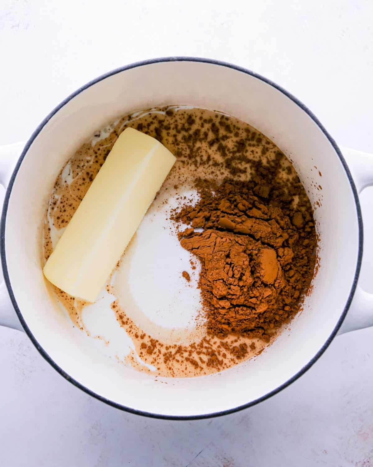 making birds nest cookies - ingredients in a white pot before melting or mixing